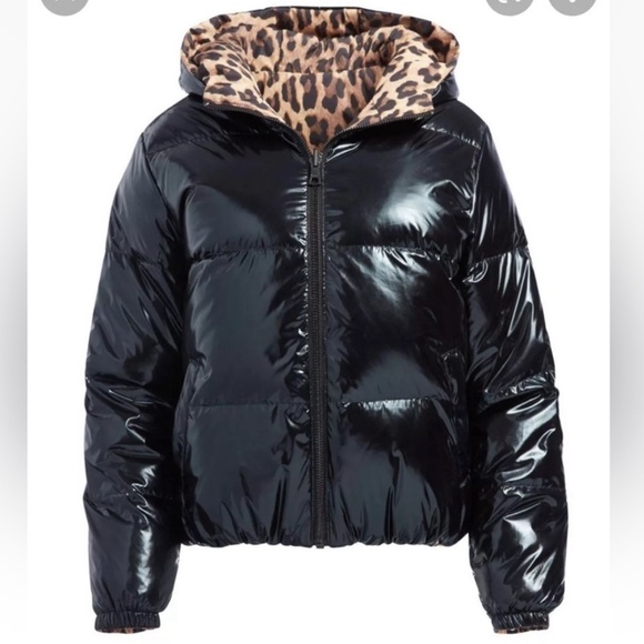 Alice and Olivia Durham Reversible Puffer Black Hoodie Jacket - Picture 4 of 16